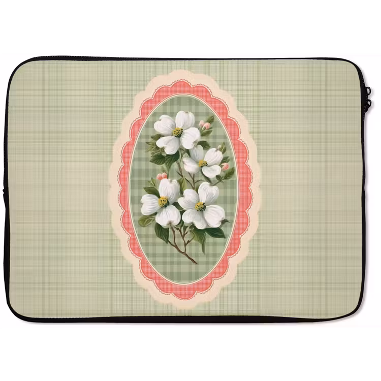 Bloemen - Illustratie - Geruit - Groen laptophoes neopreen klein -zkaufland3dotto