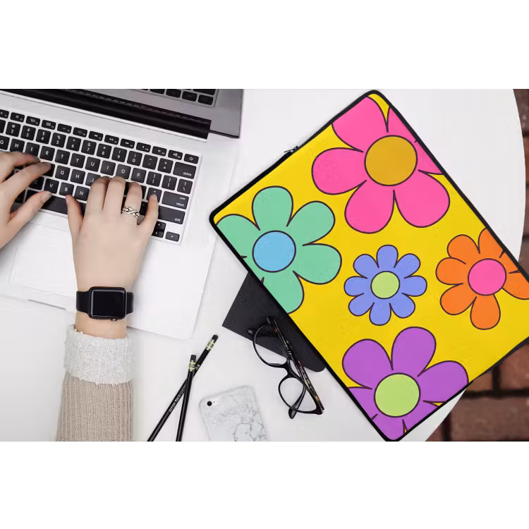 Bloemen - Illustratie - Kleurrijk laptophoes neopreen klein -bureau