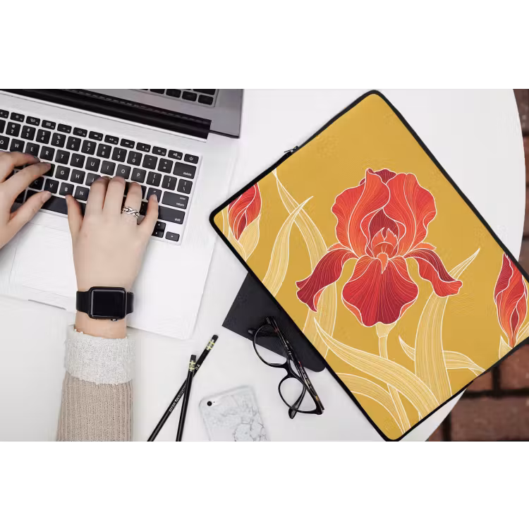 Laptophoes Bloemen - Illustratie - Rood - Bloemen - Illustratie - Rood laptophoes neopreen klein