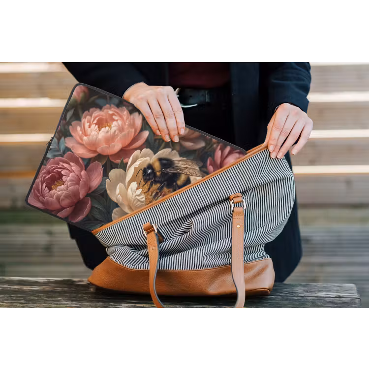 Bloemen - Insect - Natuur - Roze laptophoes neopreen klein -tas