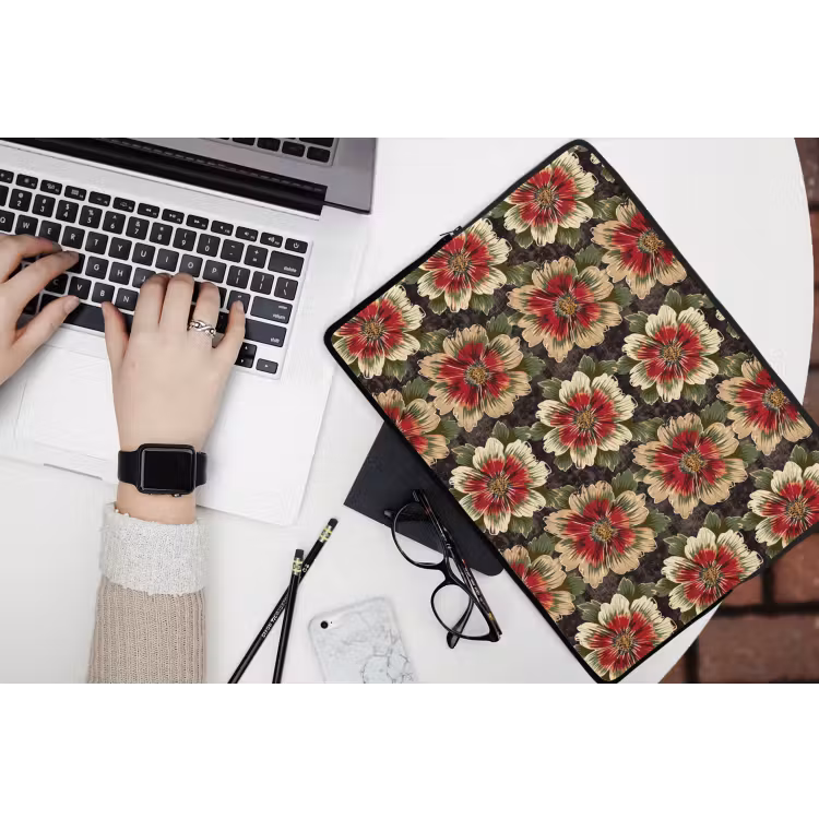 Bloemen - Klassiek - Patroon - Rood laptophoes neopreen klein 279 -bureau