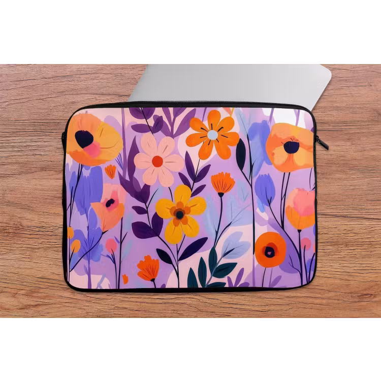 Bloemen - Kleurrijk - Bladeren laptophoes neopreen klein -tafel