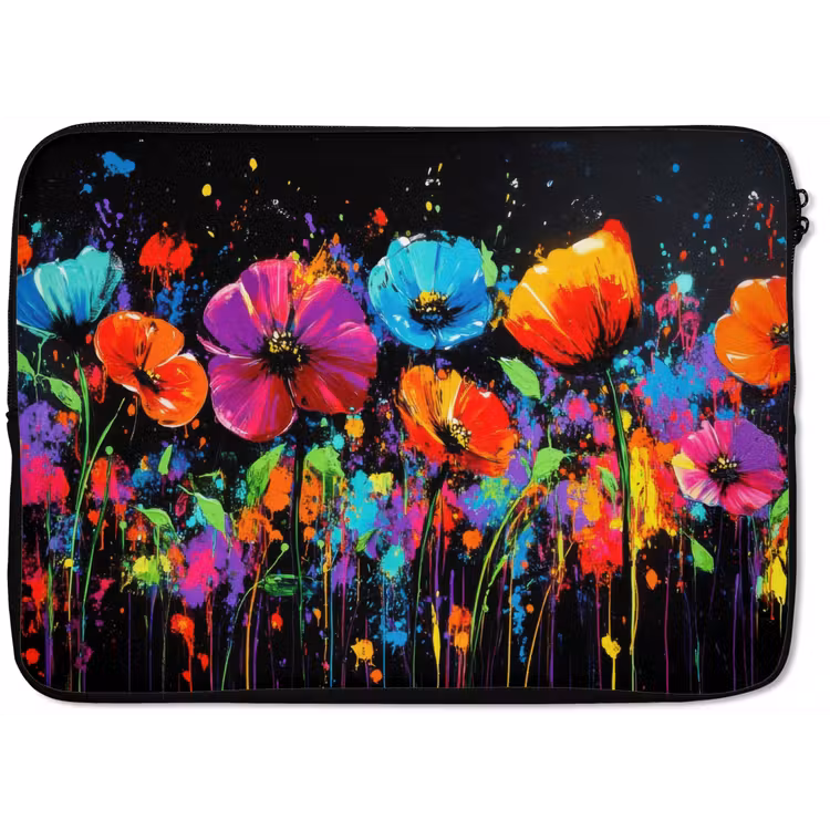 Bloemen - Kleurrijk - Spetters laptophoes neopreen klein -zkaufland3dotto