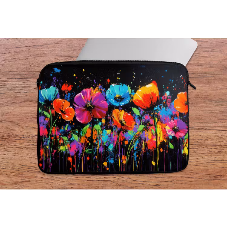 Bloemen - Kleurrijk - Spetters laptophoes neopreen klein -tafel