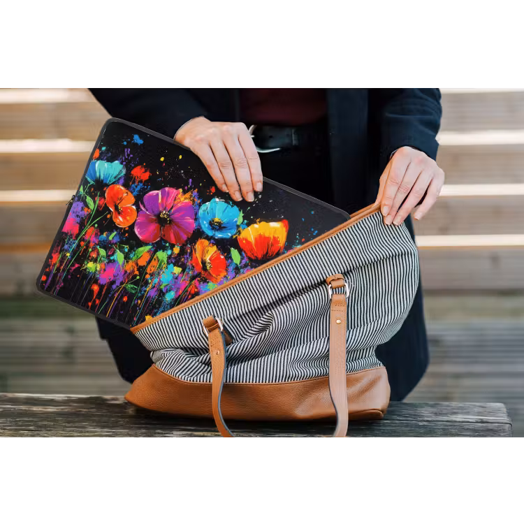 Bloemen - Kleurrijk - Spetters laptophoes neopreen klein -tas