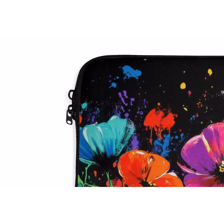 Bloemen - Kleurrijk - Spetters laptophoes neopreen klein -detail