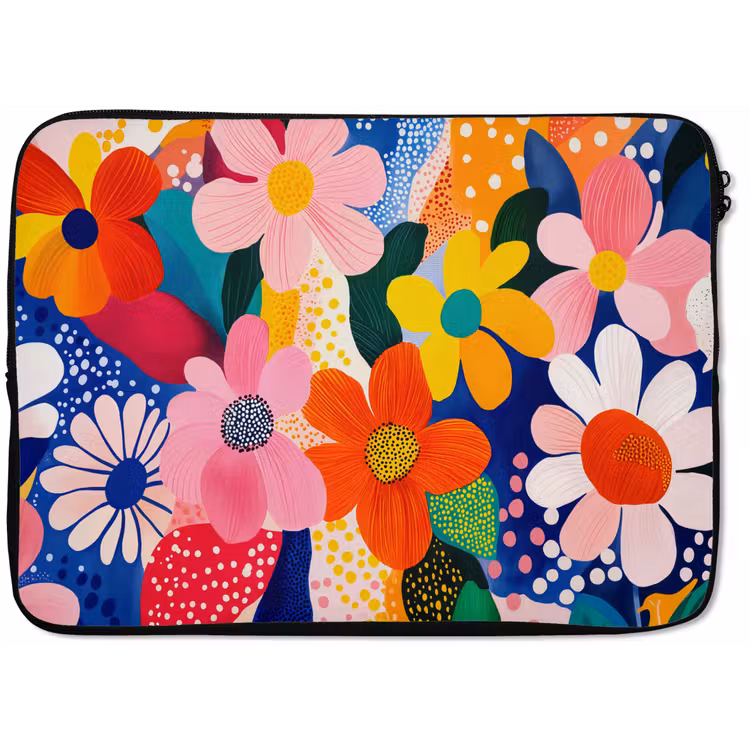 Bloemen - Kleurrijk - Stippen laptophoes neopreen klein -zkaufland3dotto