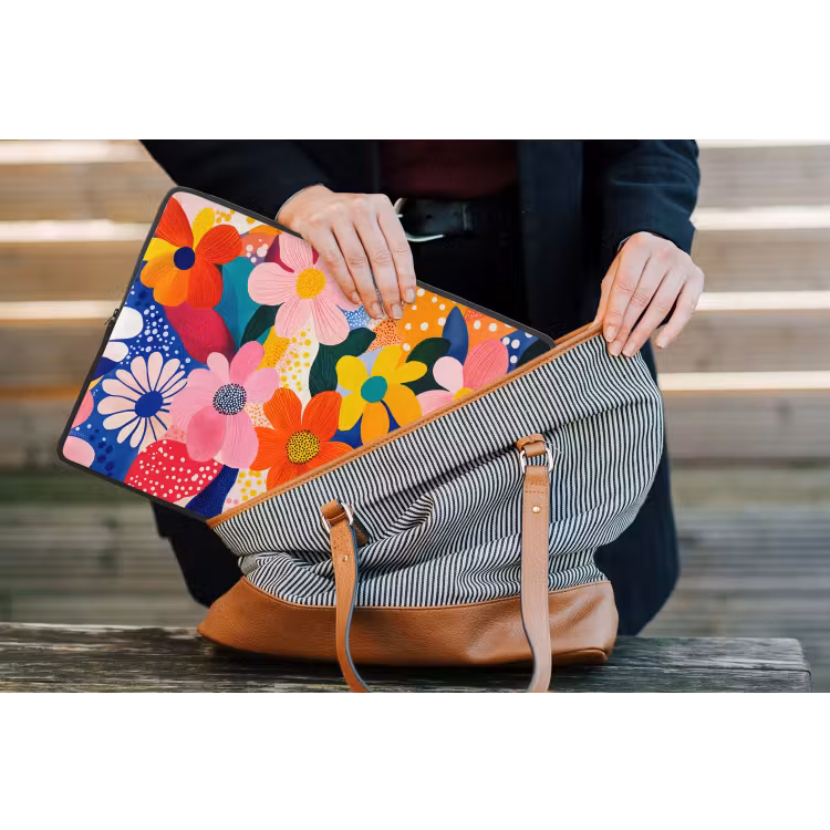 Bloemen - Kleurrijk - Stippen laptophoes neopreen klein -tas