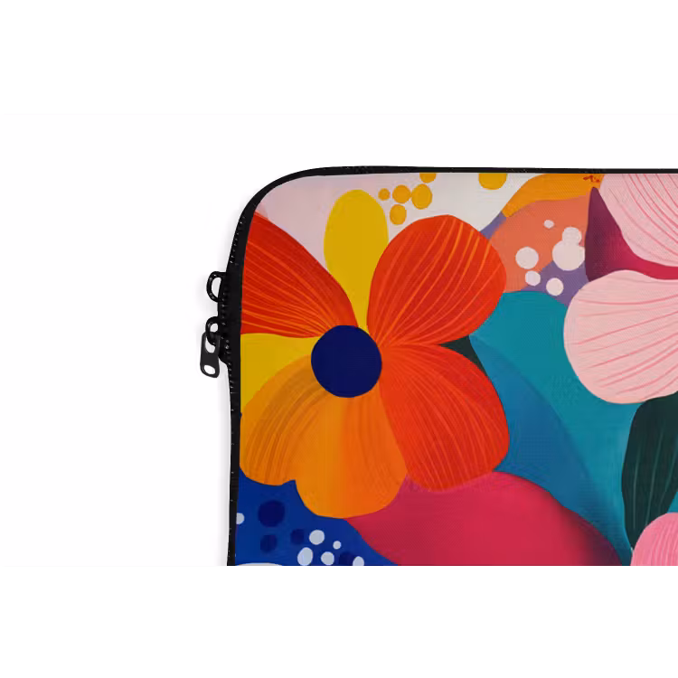 Bloemen - Kleurrijk - Stippen laptophoes neopreen klein -detail