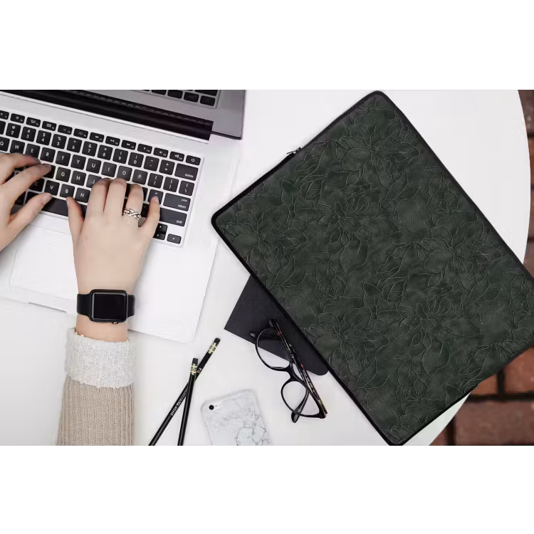 Bloemen - Lijnen - Groen laptophoes neopreen klein 279 -bureau