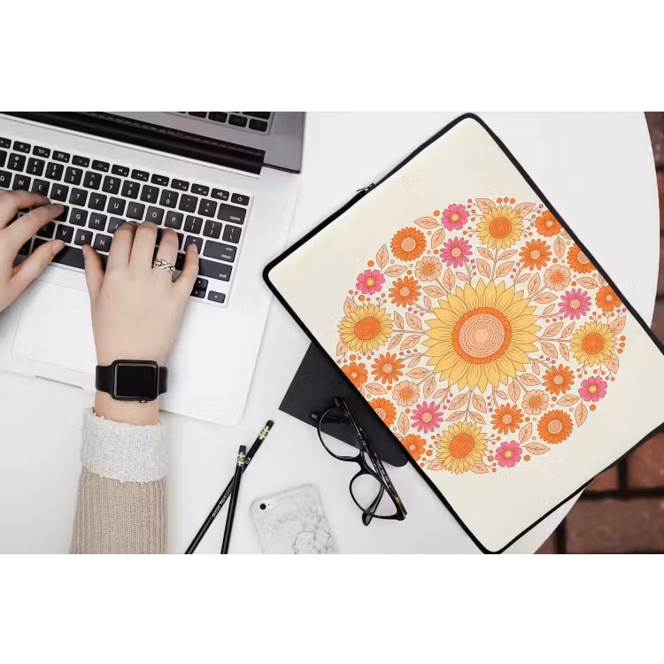 Bloemen - Mandala - Patroon - Kleurrijk laptophoes neopreen klein -bureau