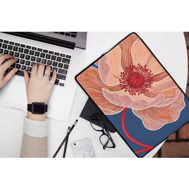 Laptophoes Bloemen - Modern - Abstract - Bloemen - Modern - Abstract laptophoes neopreen klein