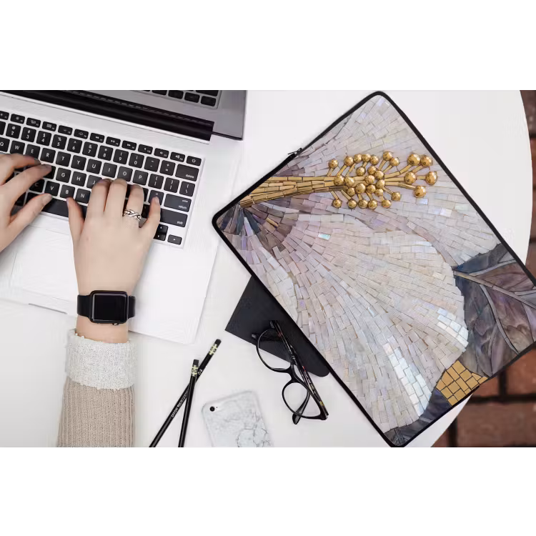 Bloemen - Mozaïek - Kunst - Modern - Goud laptophoes neopreen klein -bureau