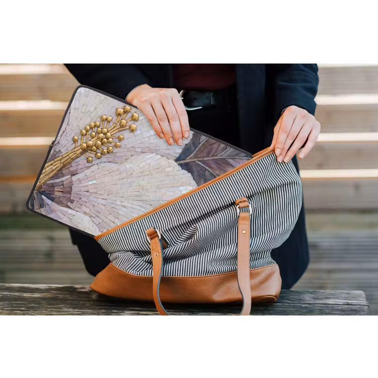 Bloemen - Mozaïek - Kunst - Modern - Goud laptophoes neopreen klein -tas