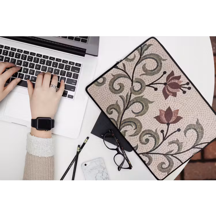 Bloemen - Mozaïek - Patroon - Abstract - Groen laptophoes neopreen klein -bureau