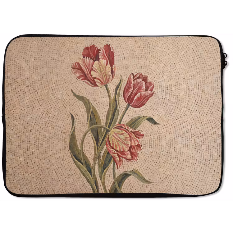 Bloemen - Mozaïek - Rood - Groen - Kunst laptophoes neopreen klein -zkaufland3dotto