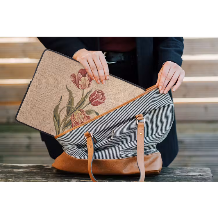 Bloemen - Mozaïek - Rood - Groen - Kunst laptophoes neopreen klein -tas