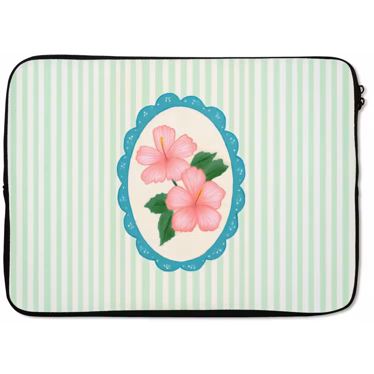 Bloemen - Ovaal - Strepen - Groen laptophoes neopreen klein -zkaufland3dotto