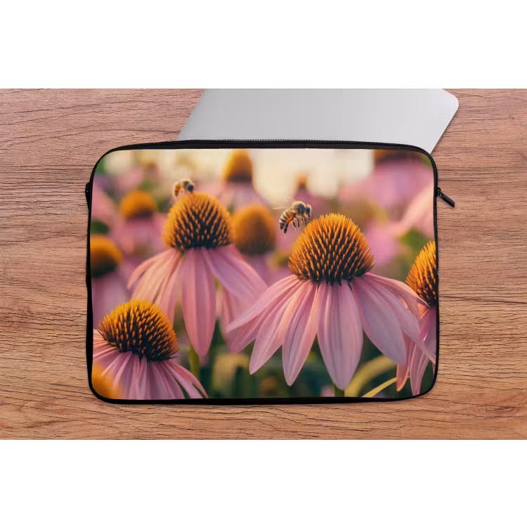 Bloemen - Paars - Bijen laptophoes neopreen klein -tafel