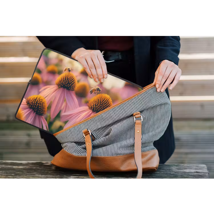 Bloemen - Paars - Bijen laptophoes neopreen klein -tas