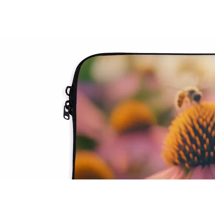 Bloemen - Paars - Bijen laptophoes neopreen klein -detail