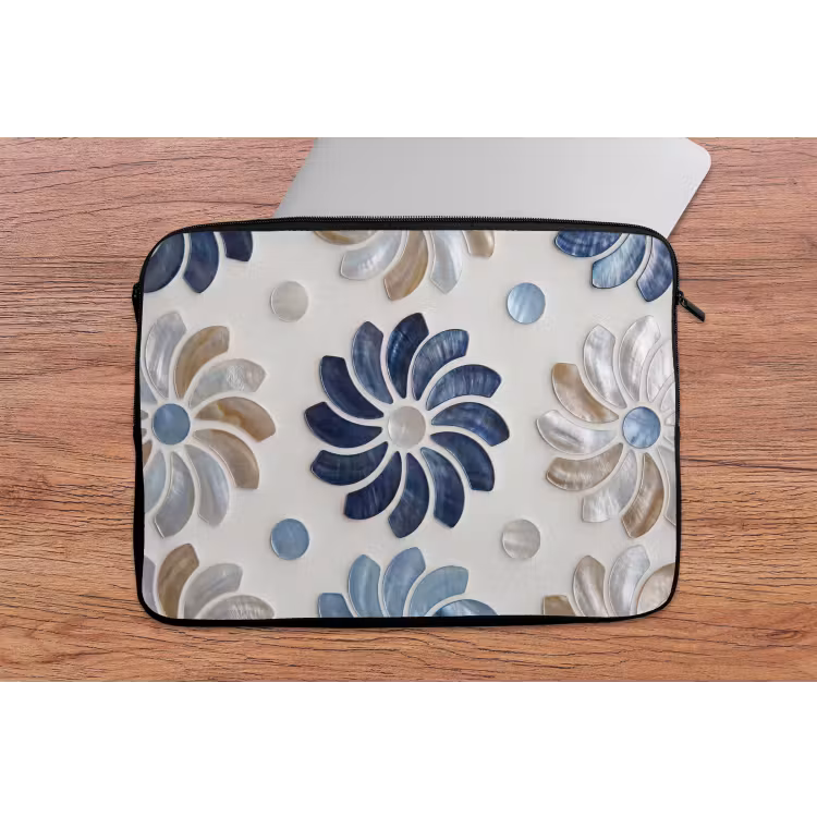 Bloemen - Parelmoer - Abstract - Patroon - Blauw laptophoes neopreen klein -tafel