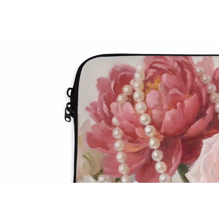 Bloemen - Parels - Romantiek - Klassiek - Roze laptophoes neopreen klein -detail