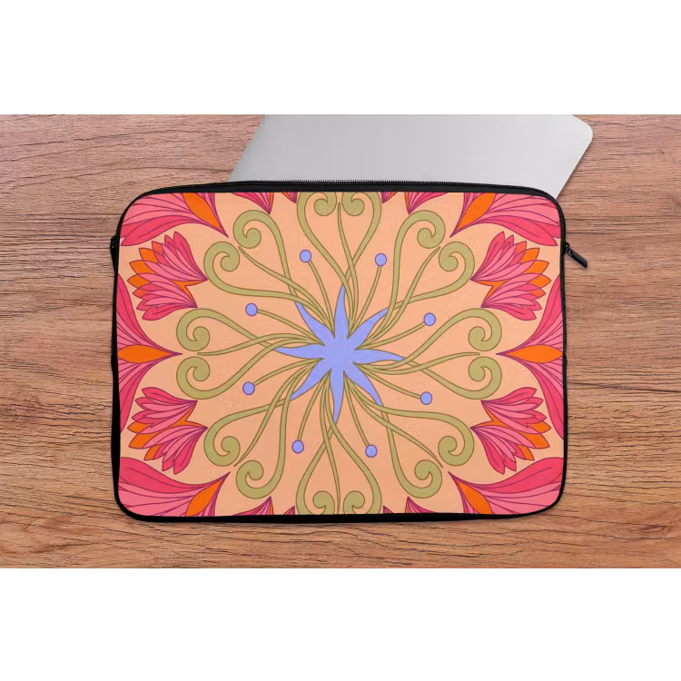 Bloemen - Patroon - Abstract - Roze - Decoratief laptophoes neopreen klein -tafel