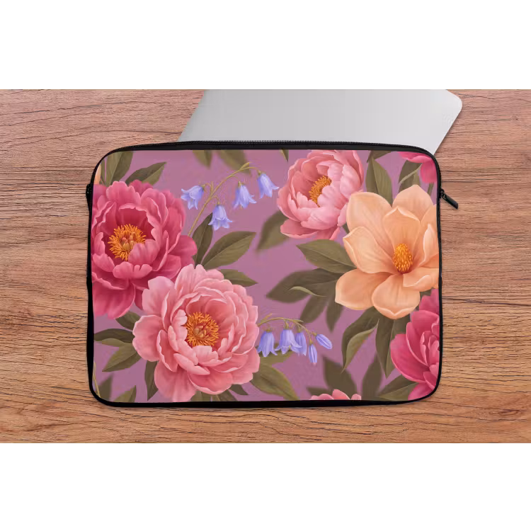 Bloemen - Patroon - Illustratie - Roze laptophoes neopreen klein -tafel