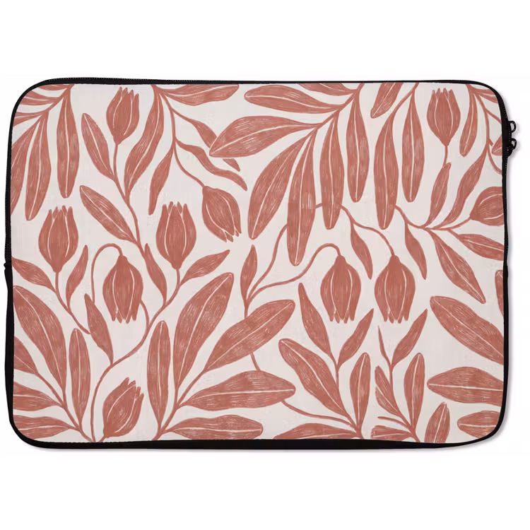 Bloemen - Patroon - Modern - Natuur - Bruin laptophoes neopreen klein -zkaufland3dotto