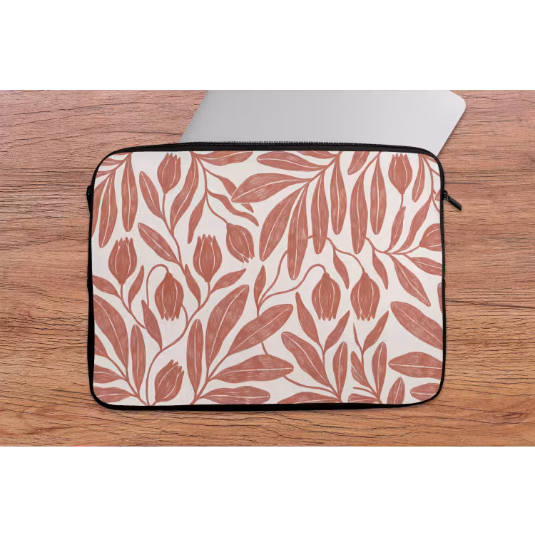 Bloemen - Patroon - Modern - Natuur - Bruin laptophoes neopreen klein -tafel