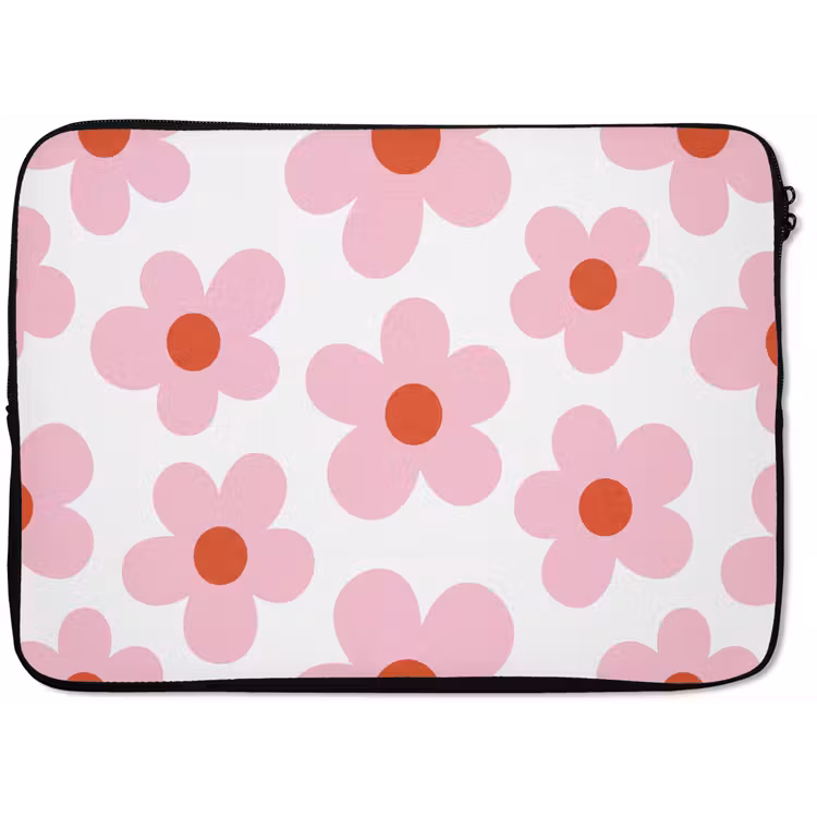 Bloemen - Patroon - Modern - Roze - Wit laptophoes neopreen klein -zkaufland3dotto