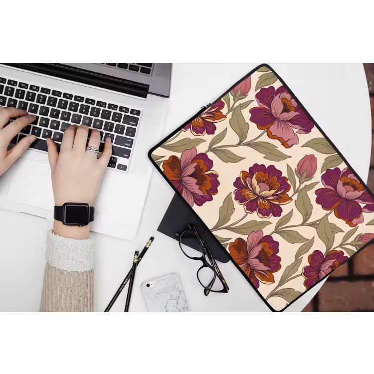Bloemen - Patroon - Natuur - Modern - Paars laptophoes neopreen klein -bureau