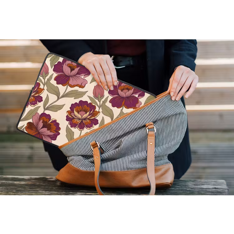 Bloemen - Patroon - Natuur - Modern - Paars laptophoes neopreen klein -tas