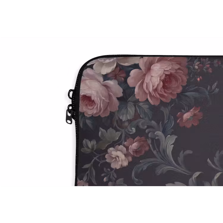 Bloemen - Patroon - Sierlijk - Roze - Donker laptophoes neopreen klein -detail