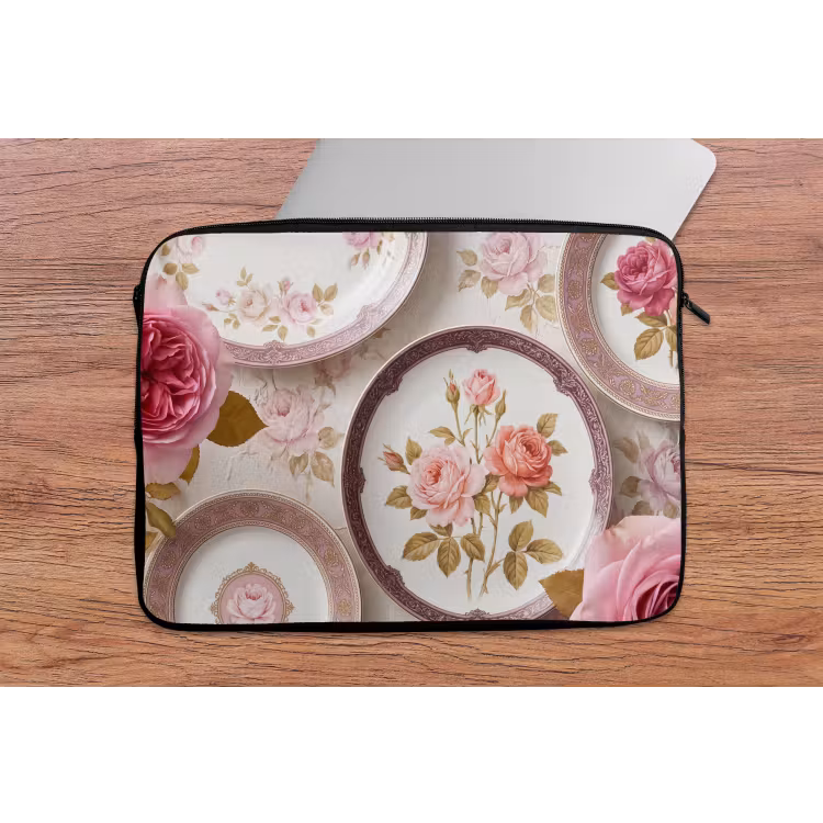 Bloemen - Patroon - Vintage - Roze - Decoratie laptophoes neopreen klein -tafel