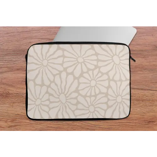 Bloemen - Print - Beige - Bruin - Minimalistisch laptophoes neopreen klein -tafel