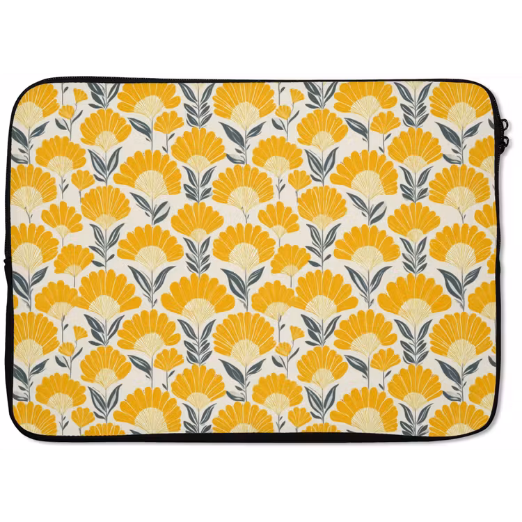 Bloemen - Retro - Botanisch - Okergeel - Grijs laptophoes neopreen klein 279 -zkaufland3dotto