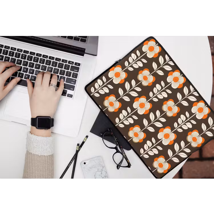 Bloemen - Retro - Bruin laptophoes neopreen klein 279 -bureau