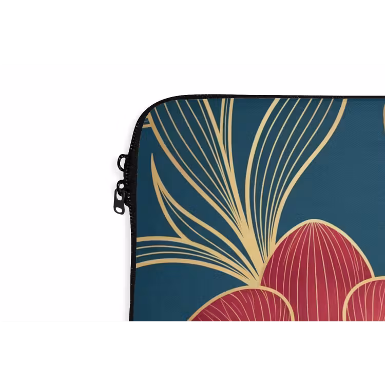 Laptophoes Bloemen - Rood - Goud - Bloemen - Rood - Goud laptophoes neopreen klein