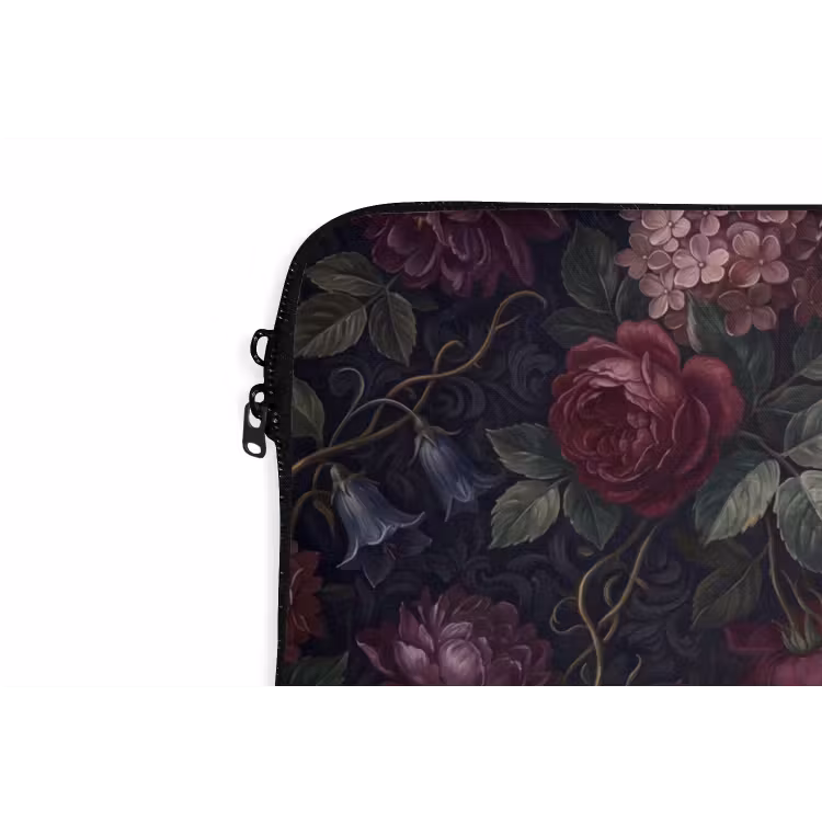 Bloemen - Rood - Klassiek - Donker - Patroon laptophoes neopreen klein -detail
