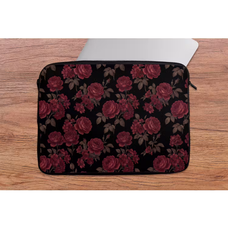Bloemen - Roos - Patroon - Klassiek - Rood laptophoes neopreen klein -tafel