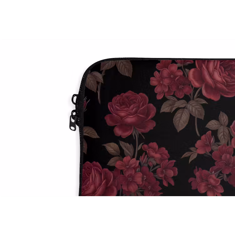 Bloemen - Roos - Patroon - Klassiek - Rood laptophoes neopreen klein -detail