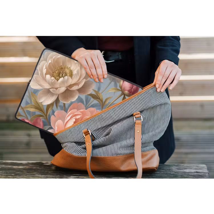 Bloemen - Roze - Beige - Modern - Natuur laptophoes neopreen klein -tas