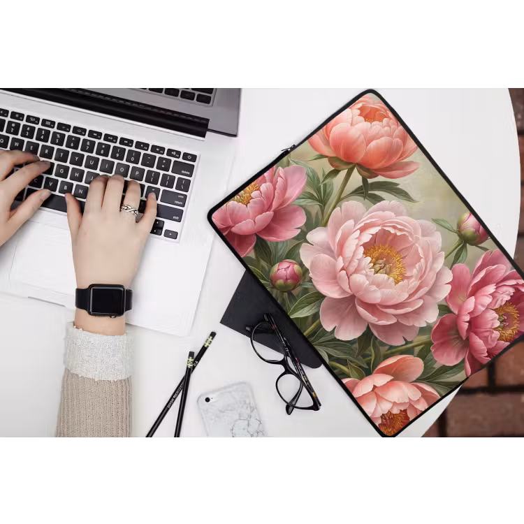 Bloemen - Roze - Klassiek - Gedetailleerd - Natuur laptophoes neopreen klein -bureau