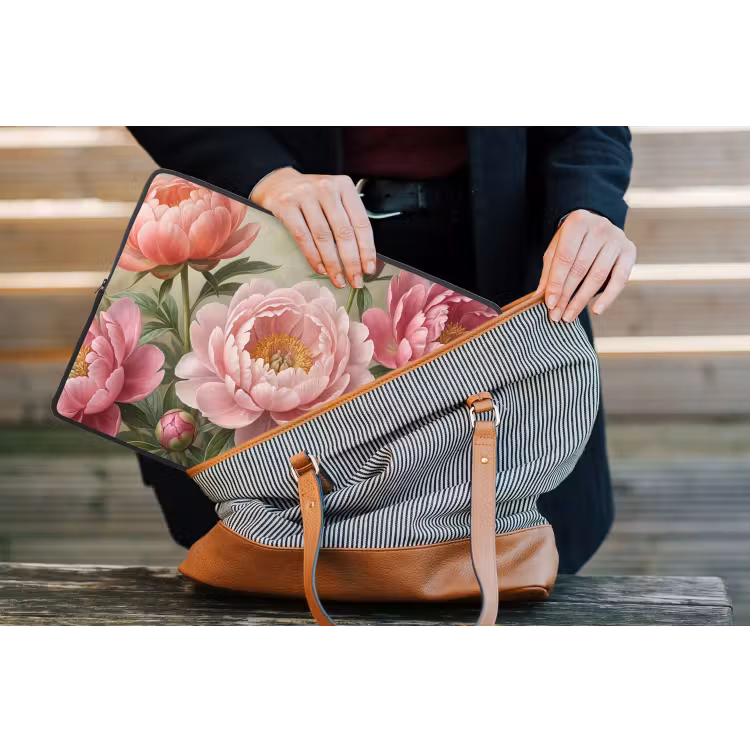 Bloemen - Roze - Klassiek - Gedetailleerd - Natuur laptophoes neopreen klein -tas