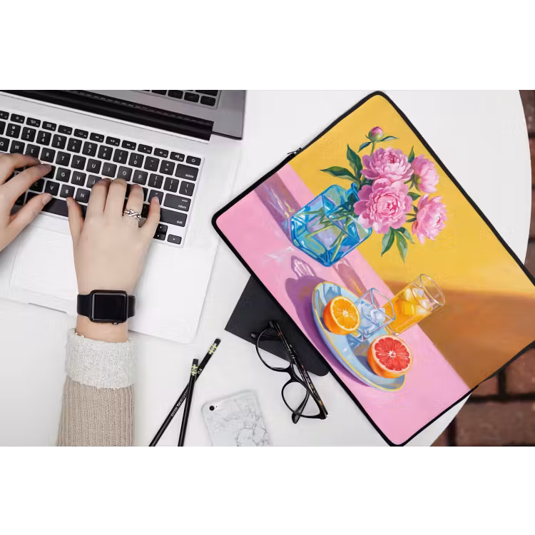 Laptophoes Bloemen - Roze - Modern - Bloemen - Roze - Modern laptophoes neopreen klein