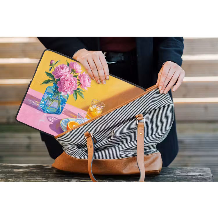 Laptophoes Bloemen - Roze - Modern - Bloemen - Roze - Modern laptophoes neopreen klein