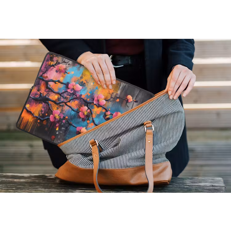 Bloemen - Tak - Abstract - Roze laptophoes neopreen klein -tas