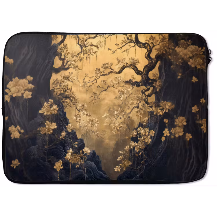 Bloemen - Takken - Goud - Sierlijk laptophoes neopreen klein -zkaufland3dotto